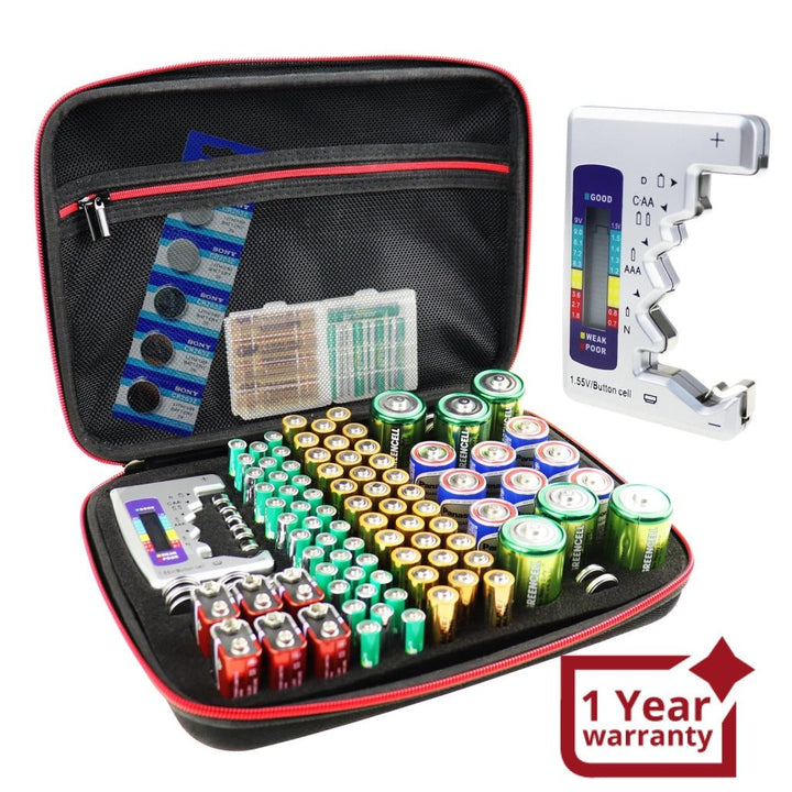 ILBT-319_BT Large-capacity, Portable, Waterproof, Shockproof and Flexible Battery Organizer Storage Case, with Tester, Internal Compartment and Containers - Instrulife