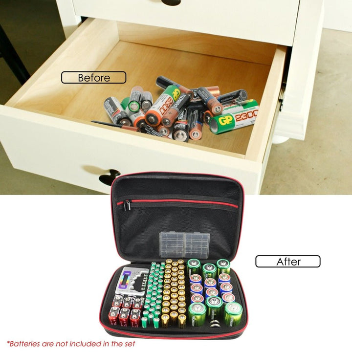 ILBT-319_BT Large-capacity, Portable, Waterproof, Shockproof and Flexible Battery Organizer Storage Case, with Tester, Internal Compartment and Containers - Instrulife