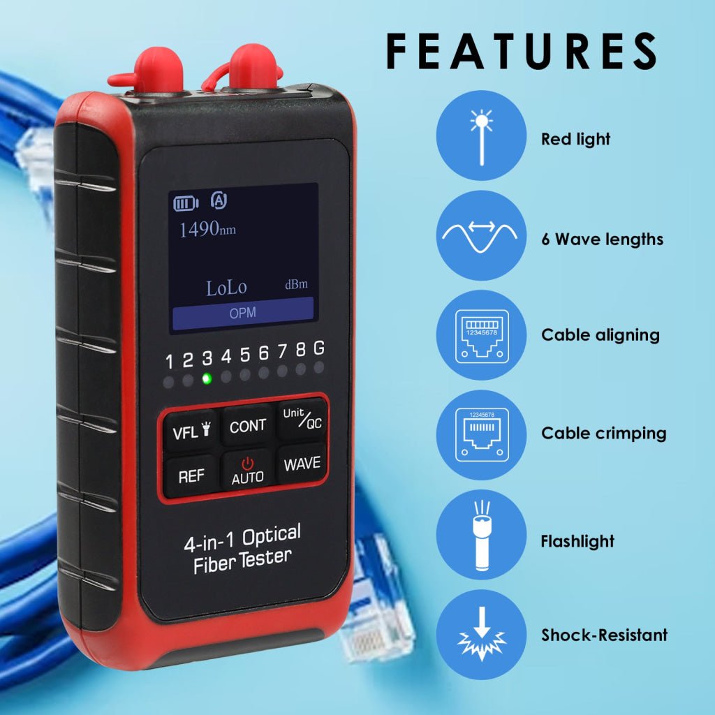 ILCT-430 Fiber Optic Power Meter VFL REF FC SC ST Visual Fault Locator HD Colored LCD Display Fiber Optical Cable Tester Network Tools - Instrulife