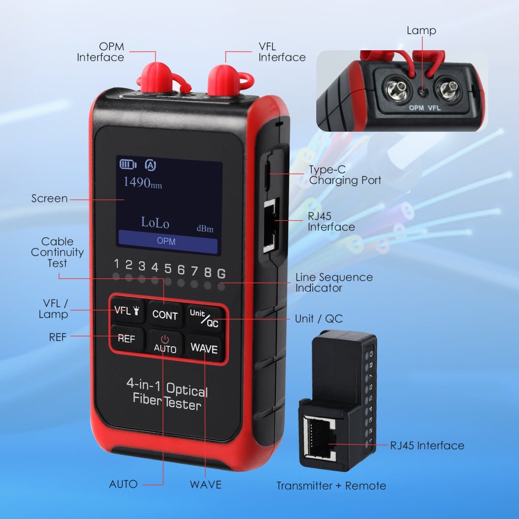 ILCT-430 Fiber Optic Power Meter VFL REF FC SC ST Visual Fault Locator HD Colored LCD Display Fiber Optical Cable Tester Network Tools - Instrulife
