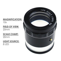 ILJL-717L Magnifier Scale Loupe 10x Magnification 8 LED Light 20mm Scale Chart & 25mm Field of View - Instrulife
