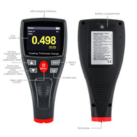 ILTM-276 Professional Thickness Meter Gauge Digital HD Colored Display Car Paint Coating Tester 0~1500um/0~59mil/0~1.5mm Measurement Range Data Storage Automatic Screen Rotation Automotive Tool - Instrulife