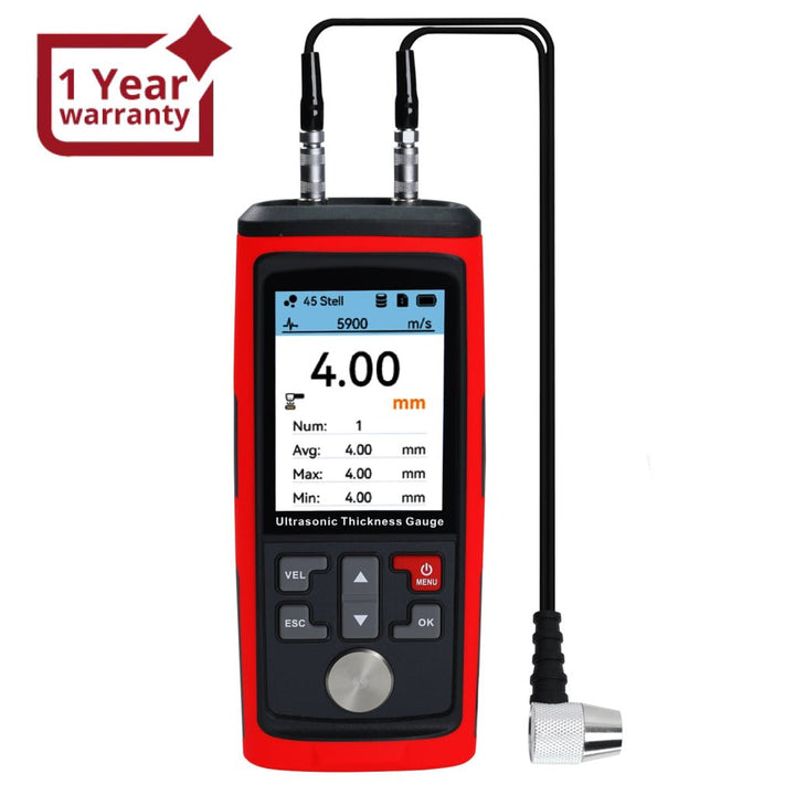 ILTM-444 Professional Thickness Gauge Ultrasonic Thickness Meter Datalogger 1.0~300.0mm (0.03~11.8inches) Record 1500 Data MAX|MIN|AVE Reading Colored Screen for Steel, Metal, Ceramics etc. Measurement - Instrulife
