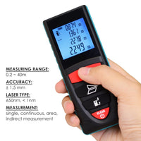 ILDM-209 40M (131ft) Digital Laser Distance Meter Measuring Device D8 Rangefinder Measure Telemetro Range Finder with Backlit LCD Screen, Single-distance/ Continuous Measurement Area Pythagorean Modes, +/- 1.5mm High Accuracy - Instrulife