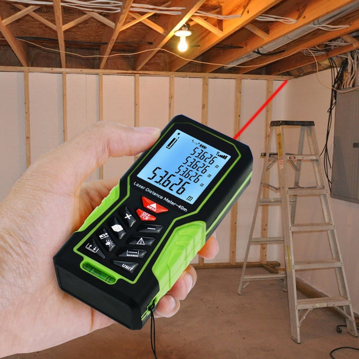 ILDM-722 Digital Laser Distance Meter 40m (131ft) Handheld Range Finder Area & Volume Measuring Tools Meter Tester with Backlight and Spirit Bubble Level, ±1mm accuracy - Instrulife
