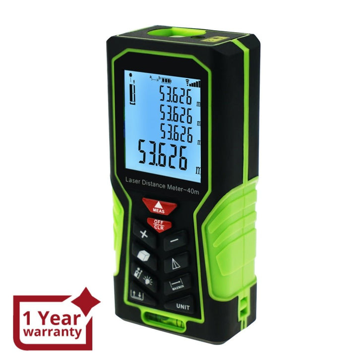 ILDM-722 Digital Laser Distance Meter 40m (131ft) Handheld Range Finder Area & Volume Measuring Tools Meter Tester with Backlight and Spirit Bubble Level, ±1mm accuracy - Instrulife