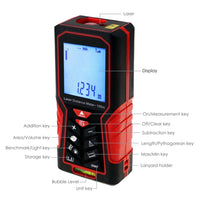 ILDM-724 Digital Laser Distance Meter 100m(328ft) Handheld Range Finder Area & Volume Measuring Tools Meter Tester with Backlight and Spirit Bubble Level, ±1mm accuracy - Instrulife