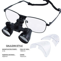 ILDL-768 2.5x Magnification Dental Loupes, Galilean Style Titanium Frame, Dental Surgical Medical Binocular, 100mm Field of View + 90mm Depth of Field +420mm Working Distance, Flip-Up Function Flexible Optical Glass Loupe Dentistry - Instrulife