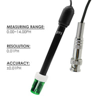 ILWQ-87 0-14 pH Electrode Probe BNC Connector, 300cm Cable for PH Meter Monitor Controller Test Sensor, Replacement Kit for Aquarium Hydroponics Plant Pool Spa - Instrulife