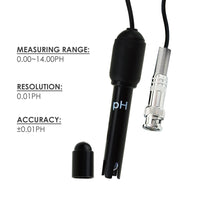 ILWQ-88 PH Probe with BNC Connector, 150cm Long Cable 0-14pH Test Sensor Electrode for PH Meter Monitor Controller, Replacement Kit for Aquarium Hydroponics Plant Pool Spa - Instrulife