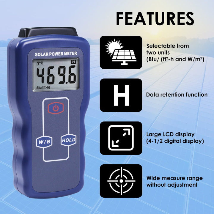 ILEM-427 Solar Power Meter Sun Light Radiation Testing for Solar Energy Research Meteorology Agriculture Sun Light Energy Measuring Tool - Instrulife