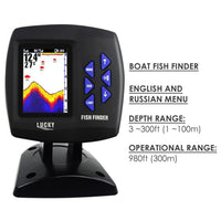 ILFF-138_CWLS LUCKY Color Display Boat Fish Finder Wireless Remote Control 300m/ 980ft Fishing Wireless Operating Range, 100m Depth Range, With Zoom Function, Shallow & Fish Alarm, Salt & Fresh Water, Ocean, Sea, River, Lake, Icy Water - Instrulife