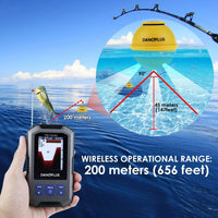 ILFF-335 Fish Finder Wireless Sonar Sensor 125kHz Frequency 45 Meters / 147 Feet Depth Alarm Function and Large LCD Display - Instrulife