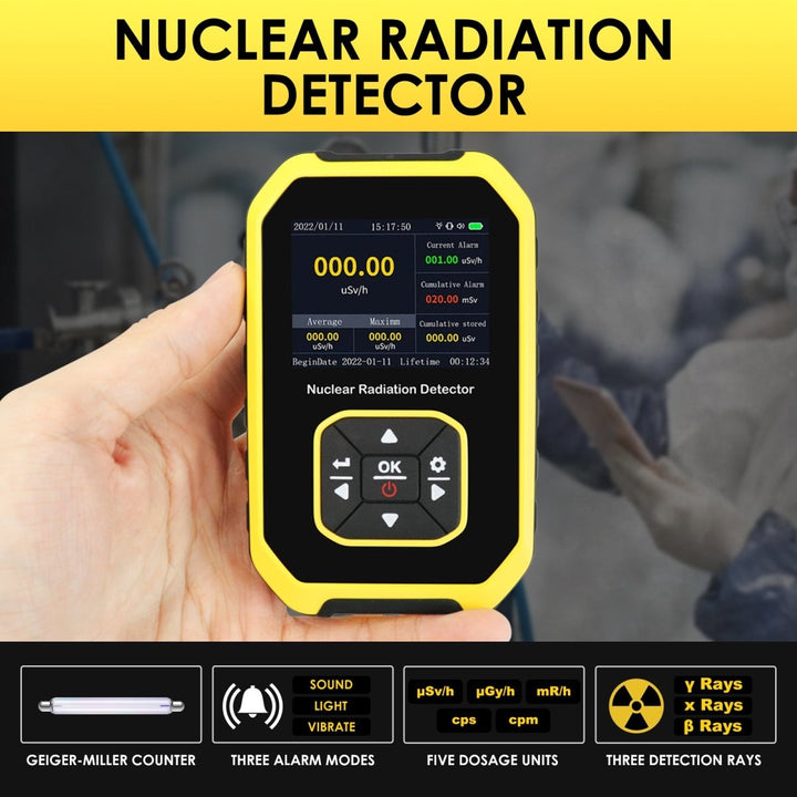 ILRM-391 Geiger Counter Nuclear Radiation Detector Handheld Dosimeter Beta Gamma X-ray Rechargeable Radioactive Monitor Tester Switchable 5 Dosage Units for Outdoor Industry Research and Personal Home Usage - Instrulife