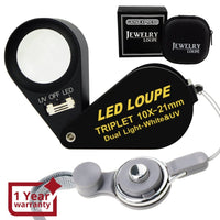 ILJL-246 10x 21mm Loupe Jeweler Magnifier LED UV Light Triplet Lens Magnifying Gem Optical Tool Achromatic Aplanatic Foldaway Pocket Black Frame for Inspecting Diamonds Gemstones Watches Print - Instrulife