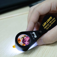 ILJL-246 10x 21mm Loupe Jeweler Magnifier LED UV Light Triplet Lens Magnifying Gem Optical Tool Achromatic Aplanatic Foldaway Pocket Black Frame for Inspecting Diamonds Gemstones Watches Print - Instrulife