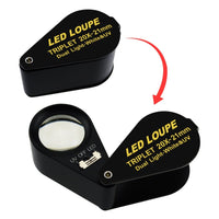 ILJL-248 20x Loupe 21mm Optical Glass Magnifier 6 LED Light & UV Light Mini Magnification Jeweller Black Frame Triplet Lens Jeweler Mechanics Photographer Hobbyist Coin Collector Arts & Crafts Machinist - Instrulife