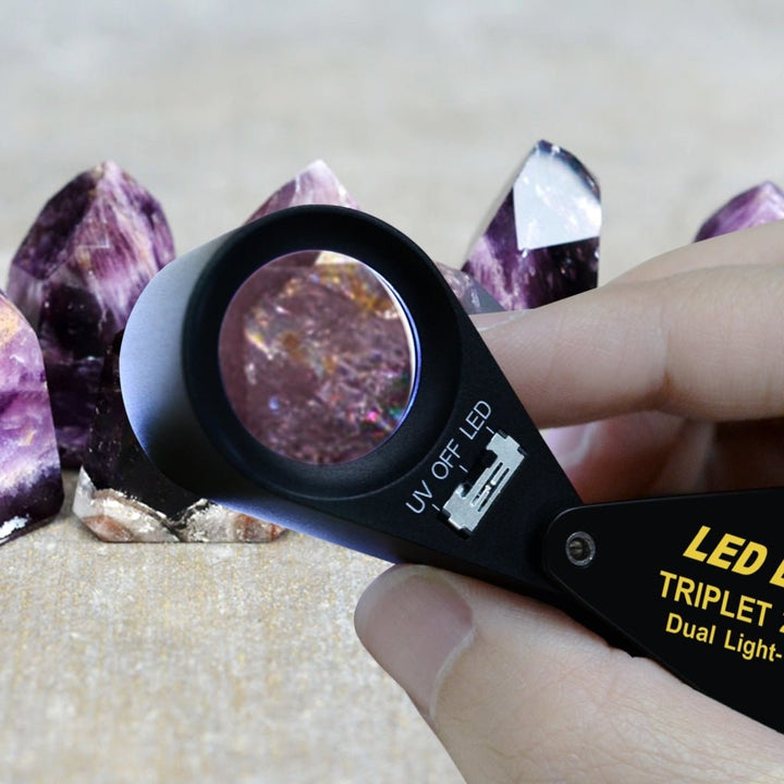 ILJL-248 20x Loupe 21mm Optical Glass Magnifier 6 LED Light & UV Light Mini Magnification Jeweller Black Frame Triplet Lens Jeweler Mechanics Photographer Hobbyist Coin Collector Arts & Crafts Machinist - Instrulife