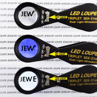 ILJL-249 30x Magnification Jewelry Gem Loupe with UV & 6 LED Light, 21mm Optical Glass Triplet Magnifiers Lens Portable Handheld Magnifying Tool Jeweller Stamp & Coin Collectors Foldaway And Black Frame Design Metal Body - Instrulife