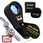 ILJL-249 30x Magnification Jewelry Gem Loupe with UV & 6 LED Light, 21mm Optical Glass Triplet Magnifiers Lens Portable Handheld Magnifying Tool Jeweller Stamp & Coin Collectors Foldaway And Black Frame Design Metal Body - Instrulife