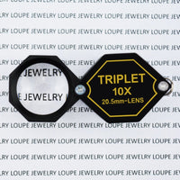 ILJL-250 10x Magnification Jewelery Loupe, 20.5mm Triplet Lens Achromatic Optical Glass Metal (Aluminum) Body Black Frame Hexagonal Design Kit Set Jewelry Pocket Magnifying Tool - Instrulife
