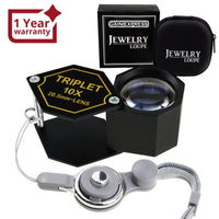 ILJL-250 10x Magnification Jewelery Loupe, 20.5mm Triplet Lens Achromatic Optical Glass Metal (Aluminum) Body Black Frame Hexagonal Design Kit Set Jewelry Pocket Magnifying Tool - Instrulife