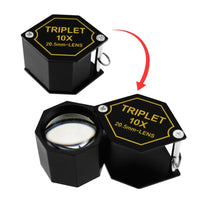 ILJL-250 10x Magnification Jewelery Loupe, 20.5mm Triplet Lens Achromatic Optical Glass Metal (Aluminum) Body Black Frame Hexagonal Design Kit Set Jewelry Pocket Magnifying Tool - Instrulife