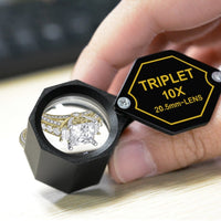 ILJL-250 10x Magnification Jewelery Loupe, 20.5mm Triplet Lens Achromatic Optical Glass Metal (Aluminum) Body Black Frame Hexagonal Design Kit Set Jewelry Pocket Magnifying Tool - Instrulife