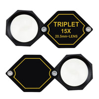 ILJL-251 15x Jewelry Loupe Magnifier 20.5mm Triplet Lens Achromatic Optical Glass Magnifying Tool Metal (Aluminum) Body Hexagonal Design Kit Set Magnification Loupe Black Frame - Instrulife