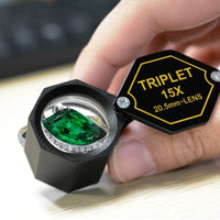 ILJL-251 15x Jewelry Loupe Magnifier 20.5mm Triplet Lens Achromatic Optical Glass Magnifying Tool Metal (Aluminum) Body Hexagonal Design Kit Set Magnification Loupe Black Frame - Instrulife