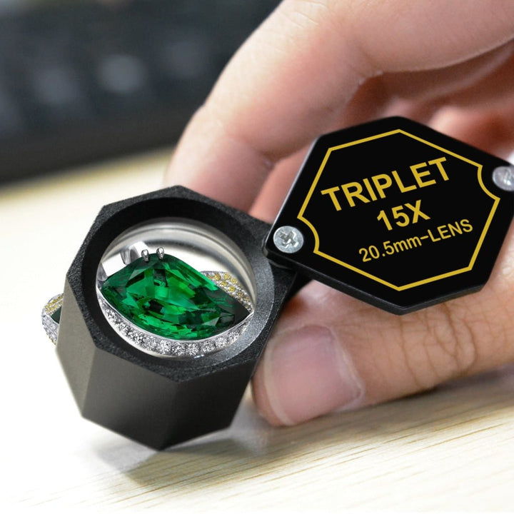 ILJL-251 15x Jewelry Loupe Magnifier 20.5mm Triplet Lens Achromatic Optical Glass Magnifying Tool Metal (Aluminum) Body Hexagonal Design Kit Set Magnification Loupe Black Frame - Instrulife