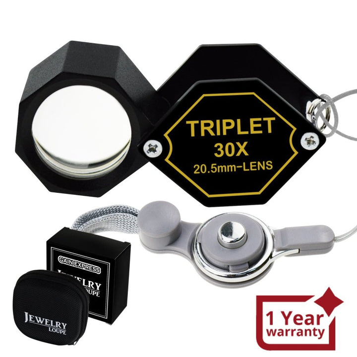 ILJL-253 30x Jeweler 20.5mm Gem Loupe Magnifiers Jewelry Triplet Lens Optical Glass Magnification For Professionals Hobbyists Stamp & Coin Mechanics Machinists - Instrulife