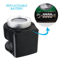 ILJL-309 30x Magnification Magnifying Glass Jewelers Loupe, 6 Lights Desktop Metal Magnifier Portable Folding Scale Eye Loop for Textile Optical Jewelry Tool Coins Currency Stamps (Rechargeable / Replaceable Battery) - Instrulife