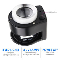 ILJL-309 30x Magnification Magnifying Glass Jewelers Loupe, 6 Lights Desktop Metal Magnifier Portable Folding Scale Eye Loop for Textile Optical Jewelry Tool Coins Currency Stamps (Rechargeable / Replaceable Battery) - Instrulife