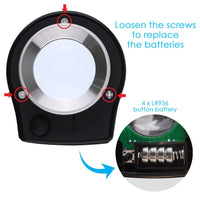 ILJL-309 30x Magnification Magnifying Glass Jewelers Loupe, 6 Lights Desktop Metal Magnifier Portable Folding Scale Eye Loop for Textile Optical Jewelry Tool Coins Currency Stamps (Rechargeable / Replaceable Battery) - Instrulife