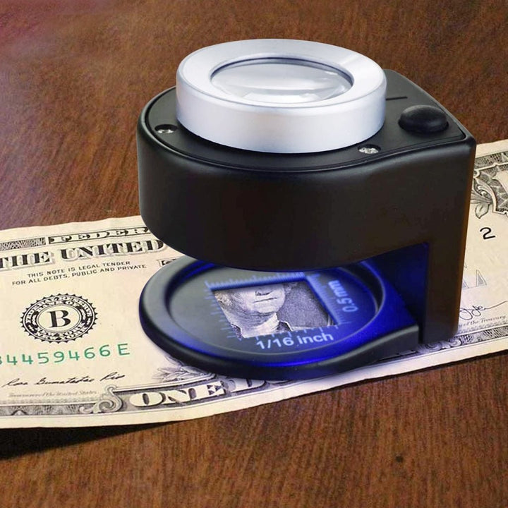 ILJL-309 30x Magnification Magnifying Glass Jewelers Loupe, 6 Lights Desktop Metal Magnifier Portable Folding Scale Eye Loop for Textile Optical Jewelry Tool Coins Currency Stamps (Rechargeable / Replaceable Battery) - Instrulife
