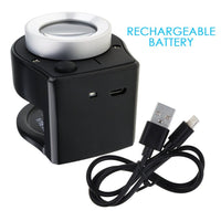 ILJL-309 30x Magnification Magnifying Glass Jewelers Loupe, 6 Lights Desktop Metal Magnifier Portable Folding Scale Eye Loop for Textile Optical Jewelry Tool Coins Currency Stamps (Rechargeable / Replaceable Battery) - Instrulife