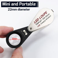 ILJL-450 Jeweler Magnifier Loupe (10X / 20X / 30X / 40X) with 6 UV and LED Light 22mm Optical Triplet Lens, USB Rechargeable Mini Gem Tool - Instrulife