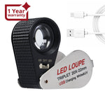 ILJL-450 Jeweler Magnifier Loupe (10X / 20X / 30X / 40X) with 6 UV and LED Light 22mm Optical Triplet Lens, USB Rechargeable Mini Gem Tool - Instrulife