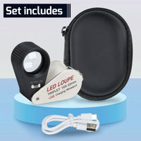 ILJL-450 Jeweler Magnifier Loupe (10X / 20X / 30X / 40X) with 6 UV and LED Light 22mm Optical Triplet Lens, USB Rechargeable Mini Gem Tool - Instrulife