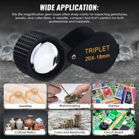 ILJL-451 Magnifier Mini Jeweler Loupe (10X / 20X / 30X) 18mm High-Quality Optical Triplet Lens Battery Free Inspection Ideal for Jewelers, Gemologists, Collectors and Repairs - Instrulife