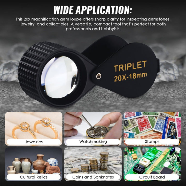 ILJL-451 Magnifier Mini Jeweler Loupe (10X / 20X / 30X) 18mm High-Quality Optical Triplet Lens Battery Free Inspection Ideal for Jewelers, Gemologists, Collectors and Repairs - Instrulife