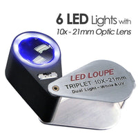 ILJL-18 Mini 10X Jeweler Loupe Magnifier + LED & UV light, 21mm lens - Instrulife
