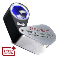 ILJL-18 Mini 10X Jeweler Loupe Magnifier + LED & UV light, 21mm lens - Instrulife