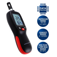 ILHT-278 Digital Humidity Temperature Meter Psychrometer Thermo-Hygrometer 999 Sets Data Storage with Dew Point and Wet Bulb Temperature Measurement Dual Display Portable Tester - Instrulife