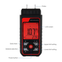 ILMM-344 Pin Type Handheld Moisture Meter Humidity Tester Detector Visual High / Medium / Low Alerts Function for Wood, Plaster, Drywall, Concrete Floors, Building Materials - Instrulife