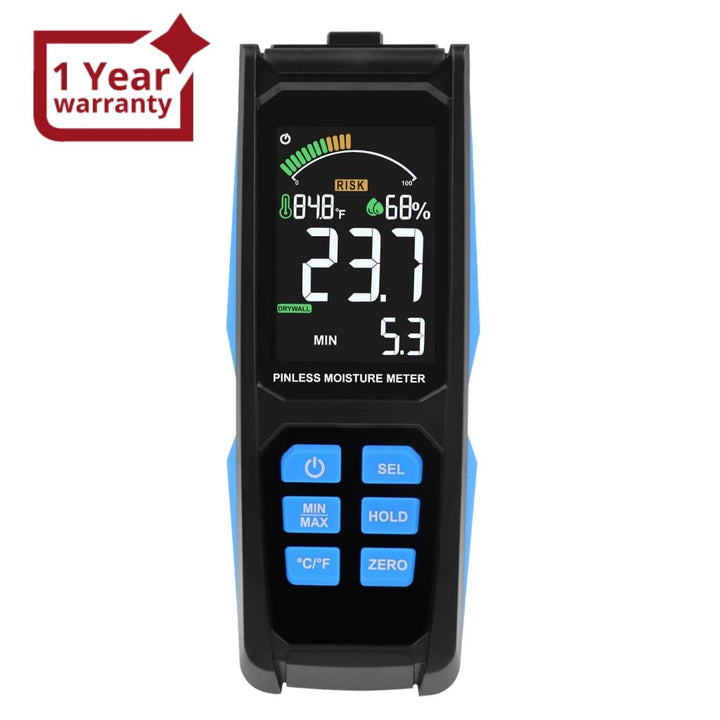 ILHU-382 Non-Destructive Digital Moisture Meter Colored LCD Screen Pinless Wood Moisture Tester for Drywall / Masonry / Softwood / Hardwood with Alarm Function - Instrulife