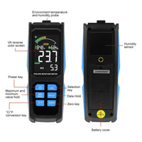 ILHU-382 Non-Destructive Digital Moisture Meter Colored LCD Screen Pinless Wood Moisture Tester for Drywall / Masonry / Softwood / Hardwood with Alarm Function - Instrulife