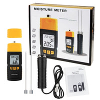 ILMM-813 Digital Wood Moisture Meter 2~70% Humidity 20~90% RH Temperature -10~60°C (14~140°F) Tester, Timber, Damp Detector Portable, Measure Water Percentage in Sheetrock, Bamboo, Paper, Soft Wood - Instrulife