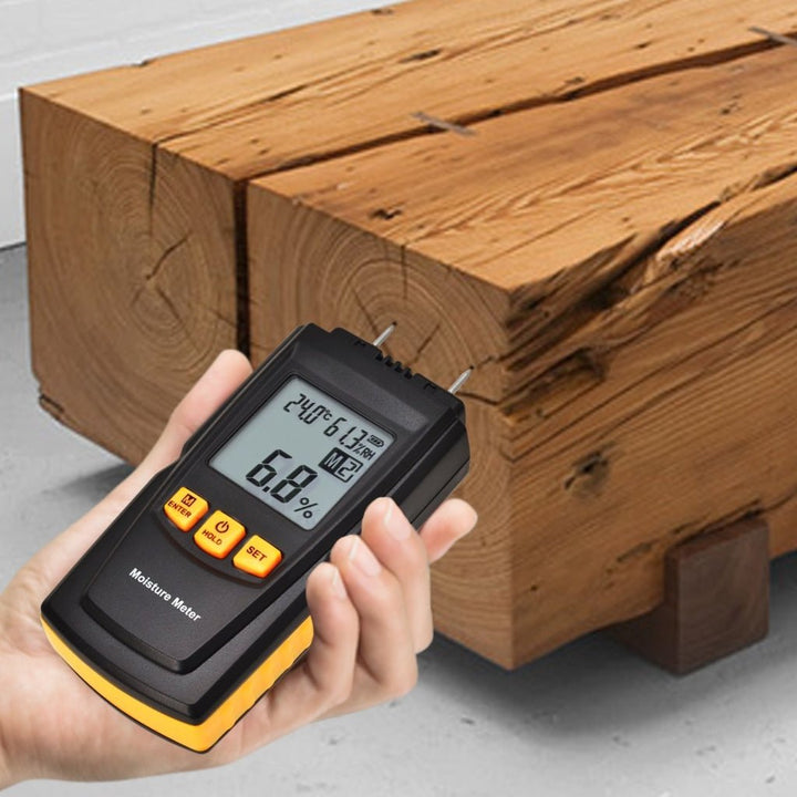 ILMM-813 Digital Wood Moisture Meter 2~70% Humidity 20~90% RH Temperature -10~60°C (14~140°F) Tester, Timber, Damp Detector Portable, Measure Water Percentage in Sheetrock, Bamboo, Paper, Soft Wood - Instrulife